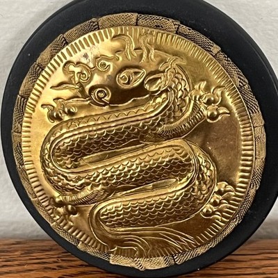 Antique Vintage Brass Repousse Stamped Chinese Dragon Pin Brooch Large 2 3/4''