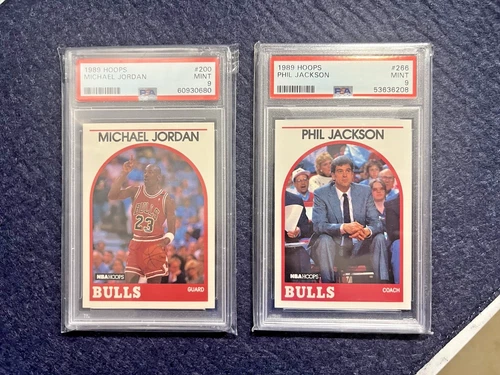 PSA 9 - 2 Card Lot - Hoops 1989 Michael Jordan & Phil Jackson Chicago Bulls