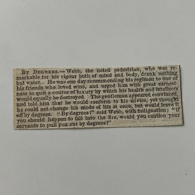 Webb The Noted Pedestrian Drank Nothing But Water 1843 London Clipping SAI5-S25