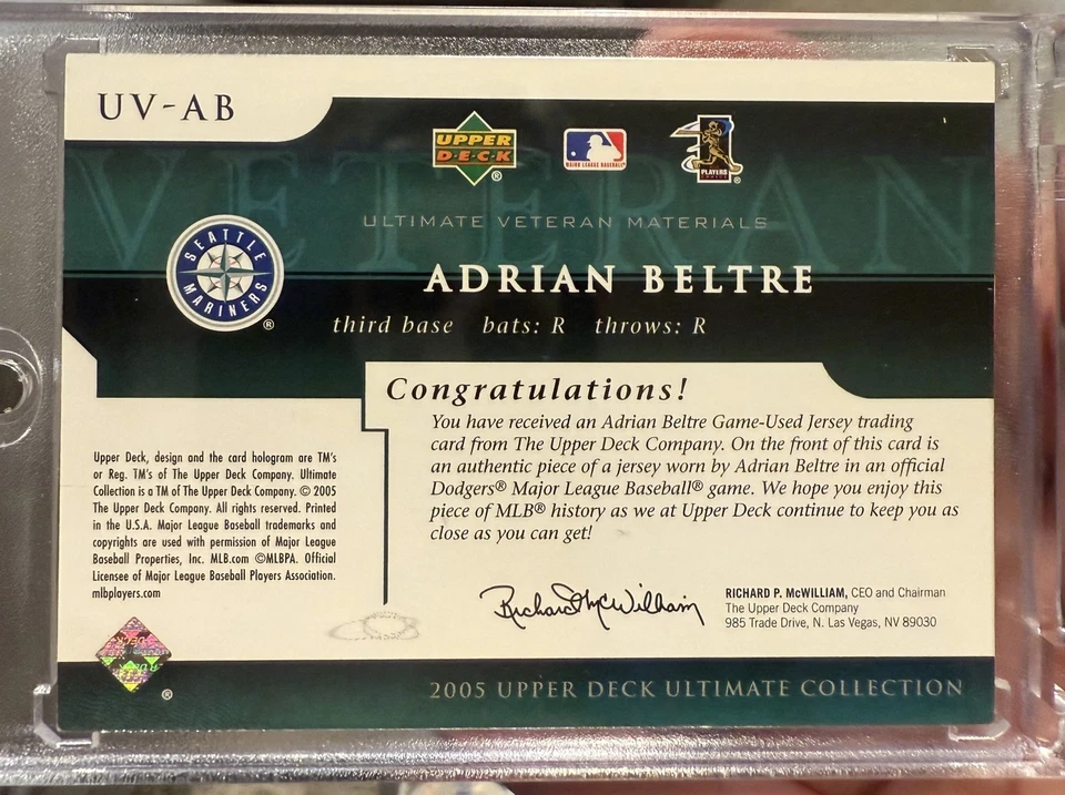 2005 Ultimate Collection Adrian Beltre Ultimate Veteran Materials /30 Seattle - Image 2 of 2