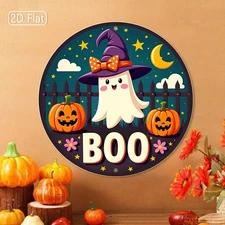 2D Flat1pcs 2D Flat Halloween Boo Round Metal Wall Art, Boo Round Aluminum Sign,