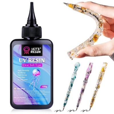 UV Resin Soft Type, 100G Elastic&Bendable Crystal Clear Ultraviolet Epoxy Resin,