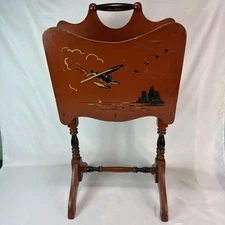 Antique Wood Magazine Rack Ideal No. 270 Hand Painted Horse Buggy Airplane Read