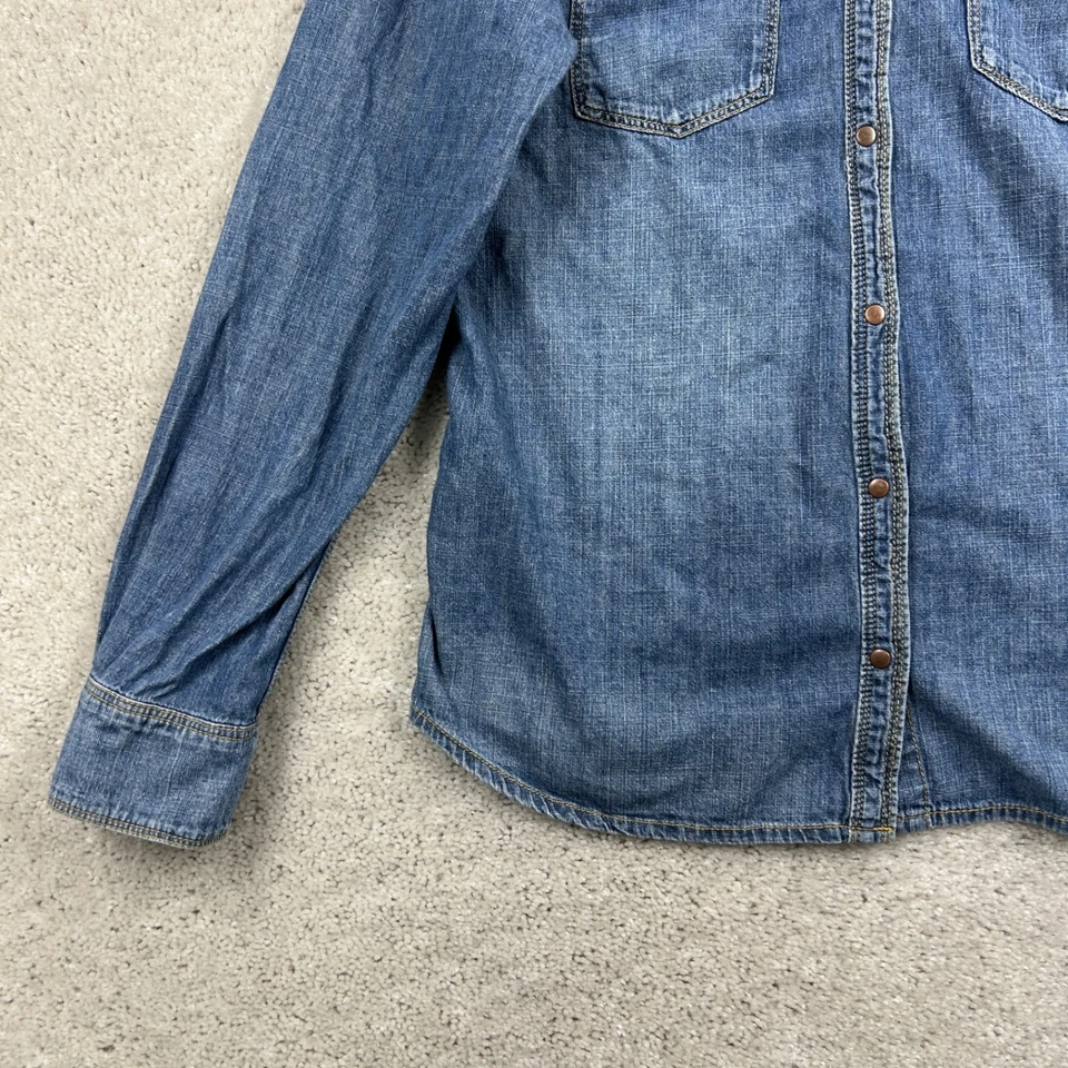 Camisa Roxy Para Mujer Talla Grande Denim A Presión Manga Larga Cuello Jean Western Beach Foto 3 de 4