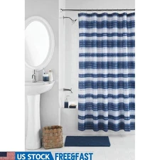 17 Pc Shower Curtain Bath Set Rug Dispenser Toothbrush Holder Hooks Polyester US