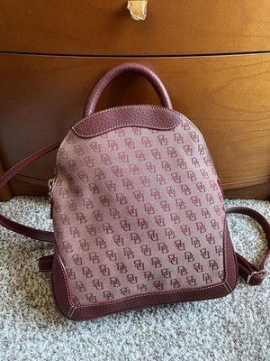 Vintage Dooney & Bourke DB Monogram Mini Backpack Burgundy Leather Trim y2k 90s