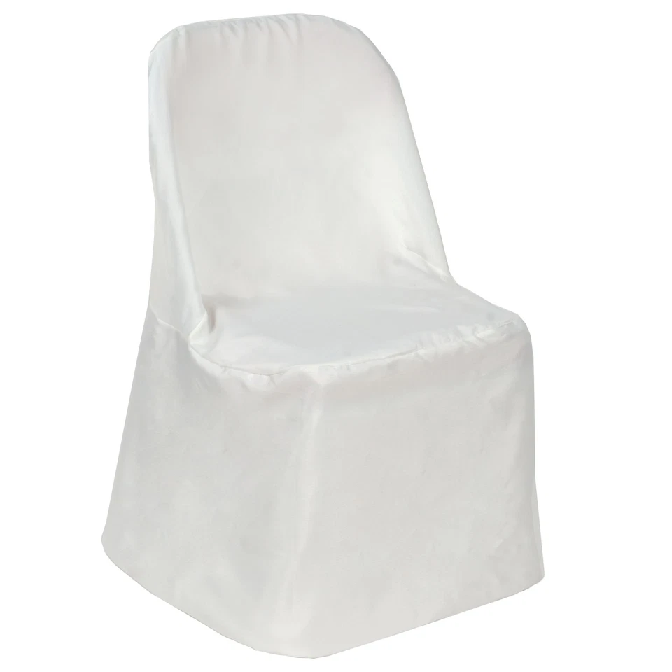 100 Ivory POLYESTER Folding Flat CHAIR COVERS Event Banquet Party Decorations - Image 3 of 4
