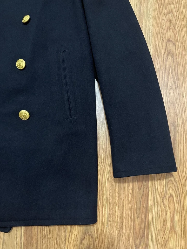 Abrigo Guisante Azul Marino de Estados Unidos Para Hombre Lana Mediana Doble Pecho Negro De Colección Foto 4 de 4