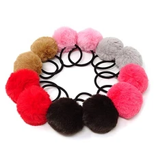 Honbay Hair Ties, 12PCS Korean Cute Pom Pomall Elastic Hair Ties PomPom B