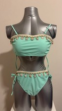 Mint Green Bandeau Bikini Set Women Shell  Starfish Trim Tie Side Swimsuit,S.