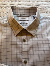 Men's Clavin Klein Slim Fit Dress Shirt Stretch Collar 16 34/35 Gray Plaid
