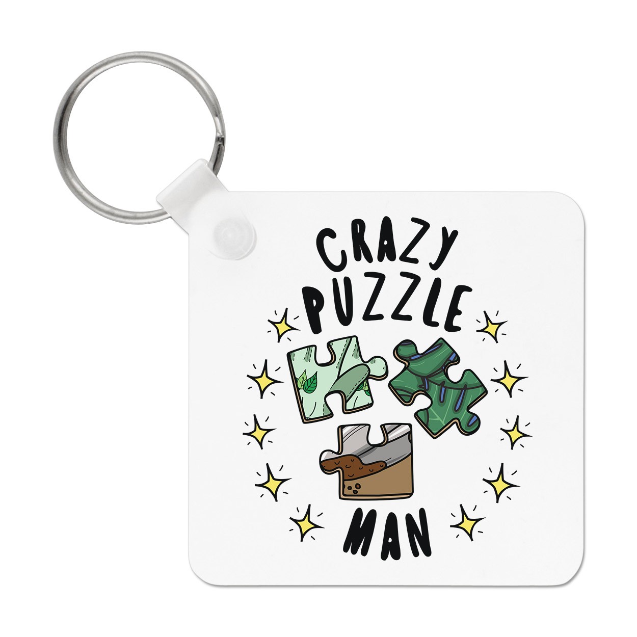 Crazy Puzzle Man Stars Keyring Key Chain Funny Jigsaw Games Puzzler Dad