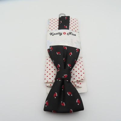 Knotty Nice Bow Tie Black Santa Cap Christmas 2.5'' Wide Pre Tied Polyester NEW