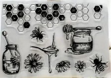 Bee and flowers and Honey Comb CLear Cling Stamps
