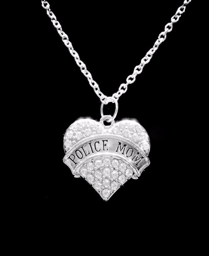 Police Mom Necklace Heart Law 
