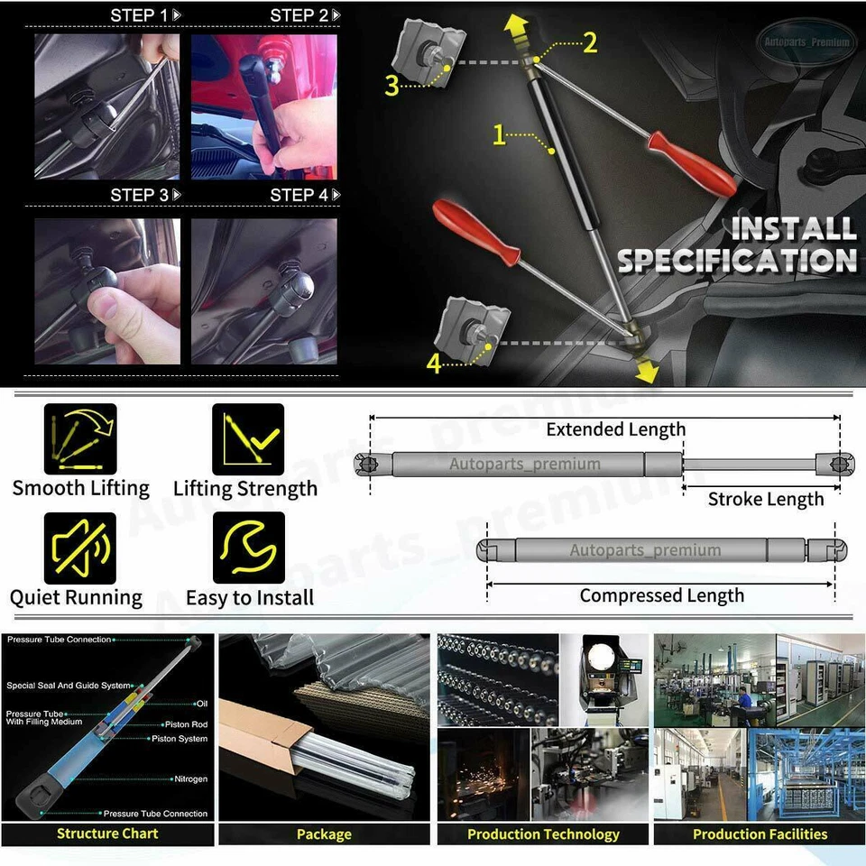 4 стойки амортизаторов для подъема капота и задней двери для BMW 318i 1992-1999 325i 328i - Изображение 2 из 4