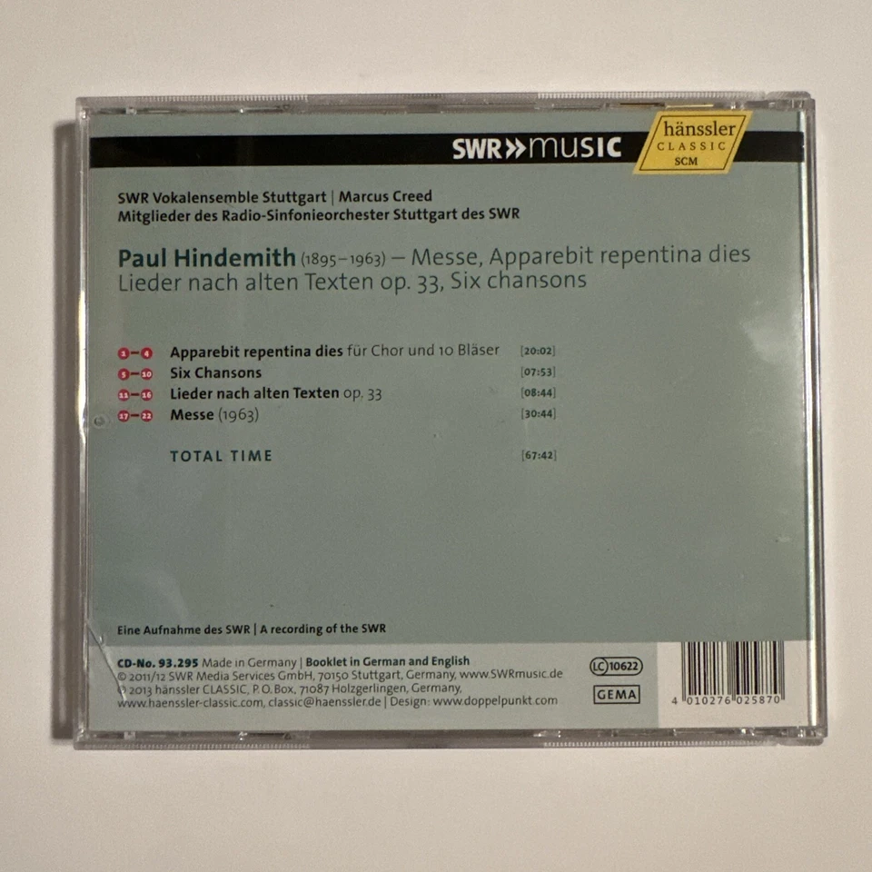 Paul Hindemith Messe Apparebit MARCUS CREED SWR Vokalensemble SWR Music CD Foto 2 de 2