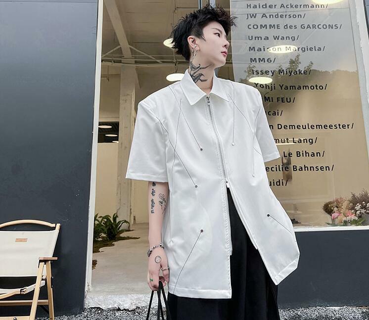 Men's Fashion Summer Punk Gothic Double Zipper Short Sleeve Loose
