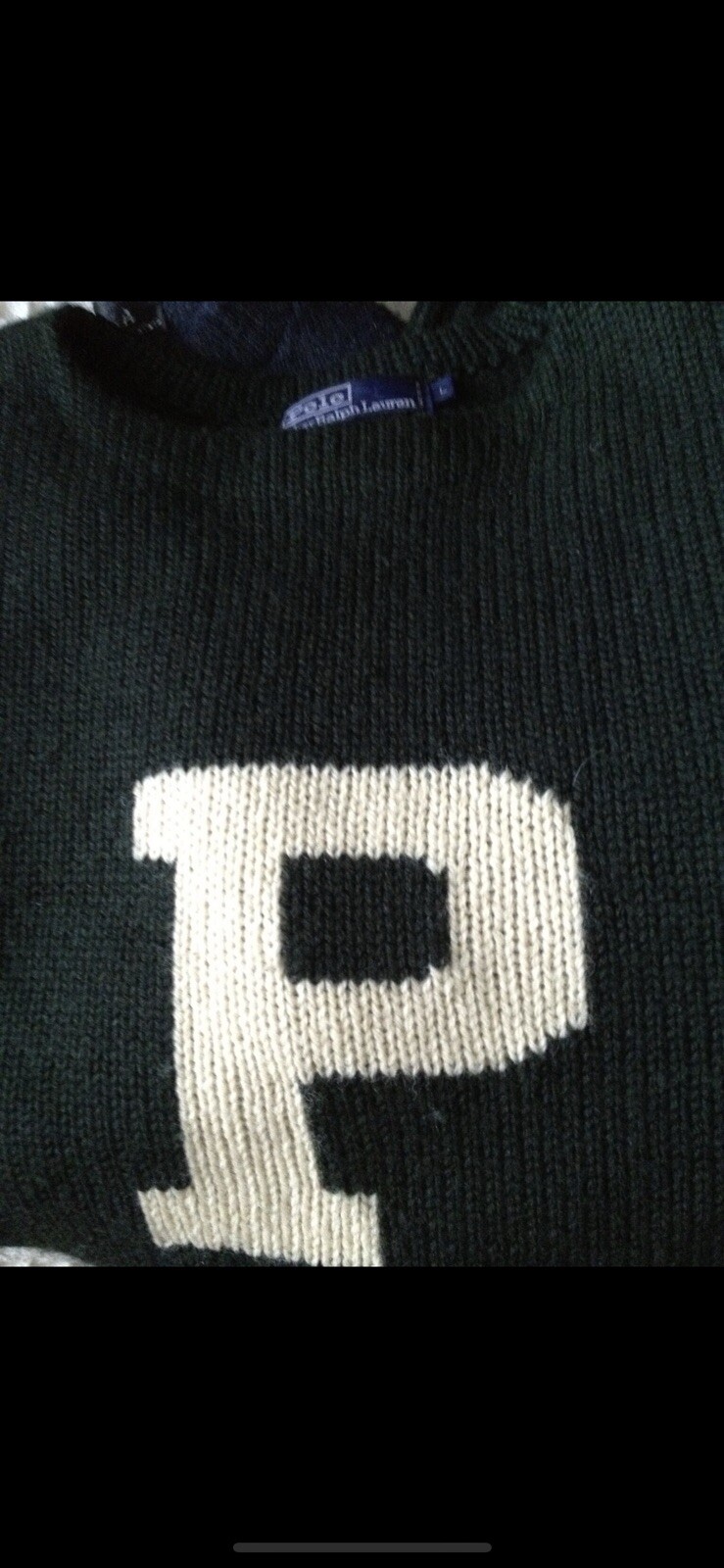 Vintage Polo Ralph Lauren Green Wool Sweater Big P Logo Large