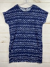 Old Navy Dress Women XL Navy Geometric Print Linen Blend Dolman Short Cuffed