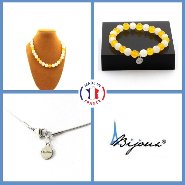 Steine Und MinéRaux. ParüRe Schmuck Armband Halskette Perlen Achat Gelb + Stein-image