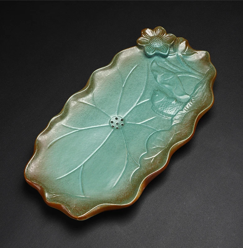 Plato de té de cerámica Loto tallado pescado bandeja de té para olla taza depósito bote de té nuevo Foto 2 de 4