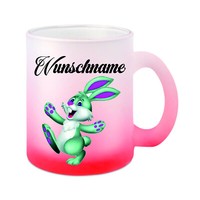 "Glas-Tasse Weiß/Rot \" Motiv Hase Mit Wunschname \" Kaffeetasse"