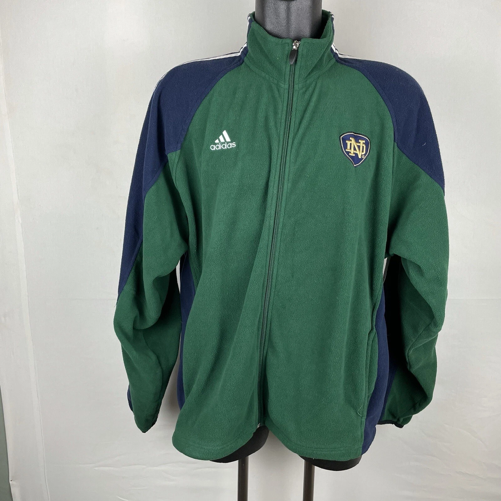 Notre Dame Jacket Fleece Green Blue Zip Up Embroidered Size Large