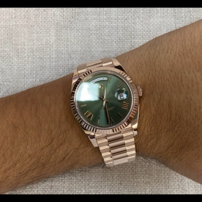 Rolex Day-Date 40 18k Rose Gold Olive Green Mens Watch B/P '23