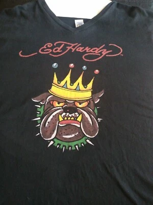 2XL Ed Hardy Men's T-shirt Bulldog With Crown - Image 1 of 3