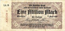 Banknote 1 Million Mark 1923 Mannheim Badische Bank BAD-11a Ro.713a P-S912(1)