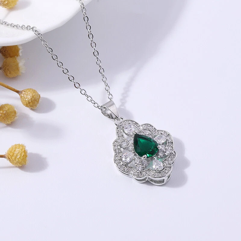 Nuevo anillo colgante de mujer topacio blanco citrino verde gota de agua de calidad 3 piezas Foto 4 de 4