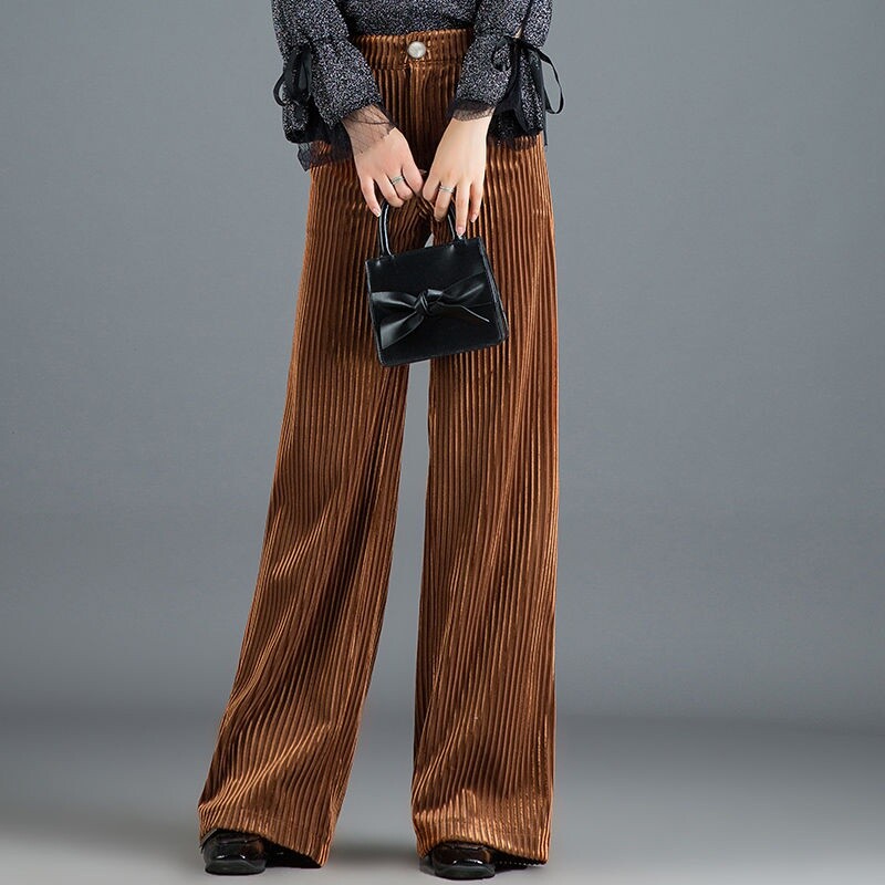 Lady Velvet Wide Legs Pants Retro Long Trousers Loose Casual