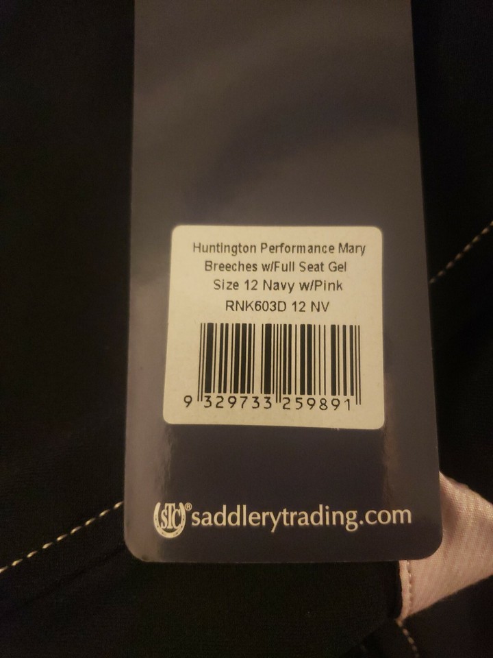 Huntington Performance Breeches Full Seat Womens Size 12 Navy with Pink