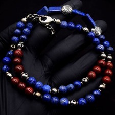 Top Grade Selling Lapis Lazuli &Ruby 210 Cts Beaded Beautiful Necklace VK 50E665