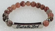 Trust In The Lord Bar Multicolor Agate Gemstone Beaded Stretch Bracelet 6.5 Inch