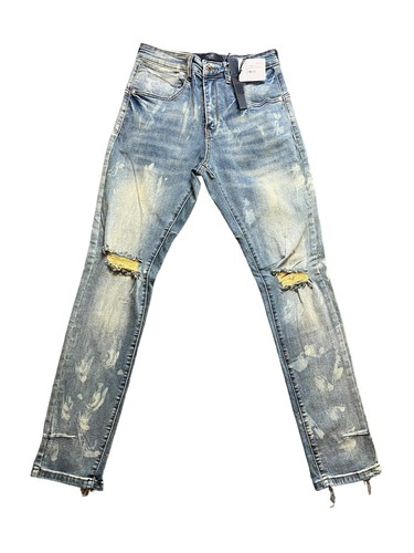 Kollar Men’s 101 Slates Destroyed Hallucination Blue Distressed Skinny Jeans 32