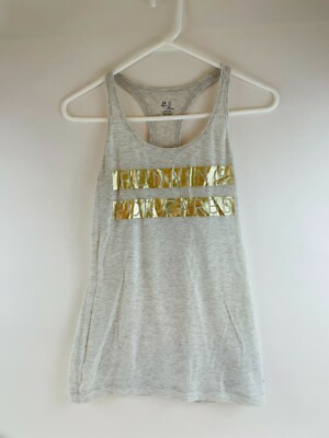 Gap Fit Tank Top Women's Size S Gray Gold Running For Carbs Racerback Cool Dry