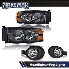 Fit For 2002-2005 Dodge Ram 1500 2500 3500 Black Housing Headlights+Fog Lights