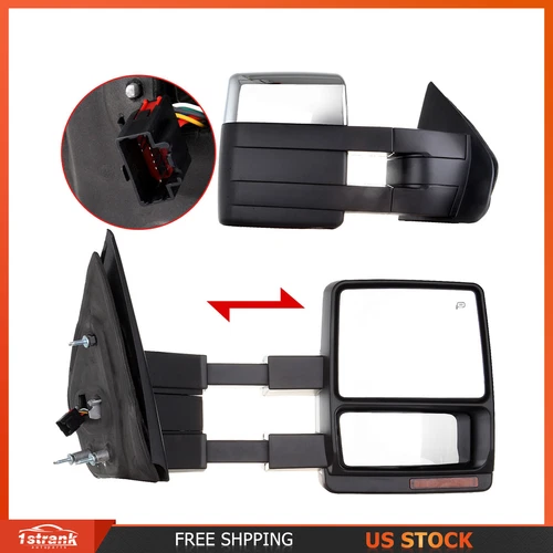 For 07-14 F150 Chrome Power Heated Puddle Turn Signal Side Towing Mirrors Pair