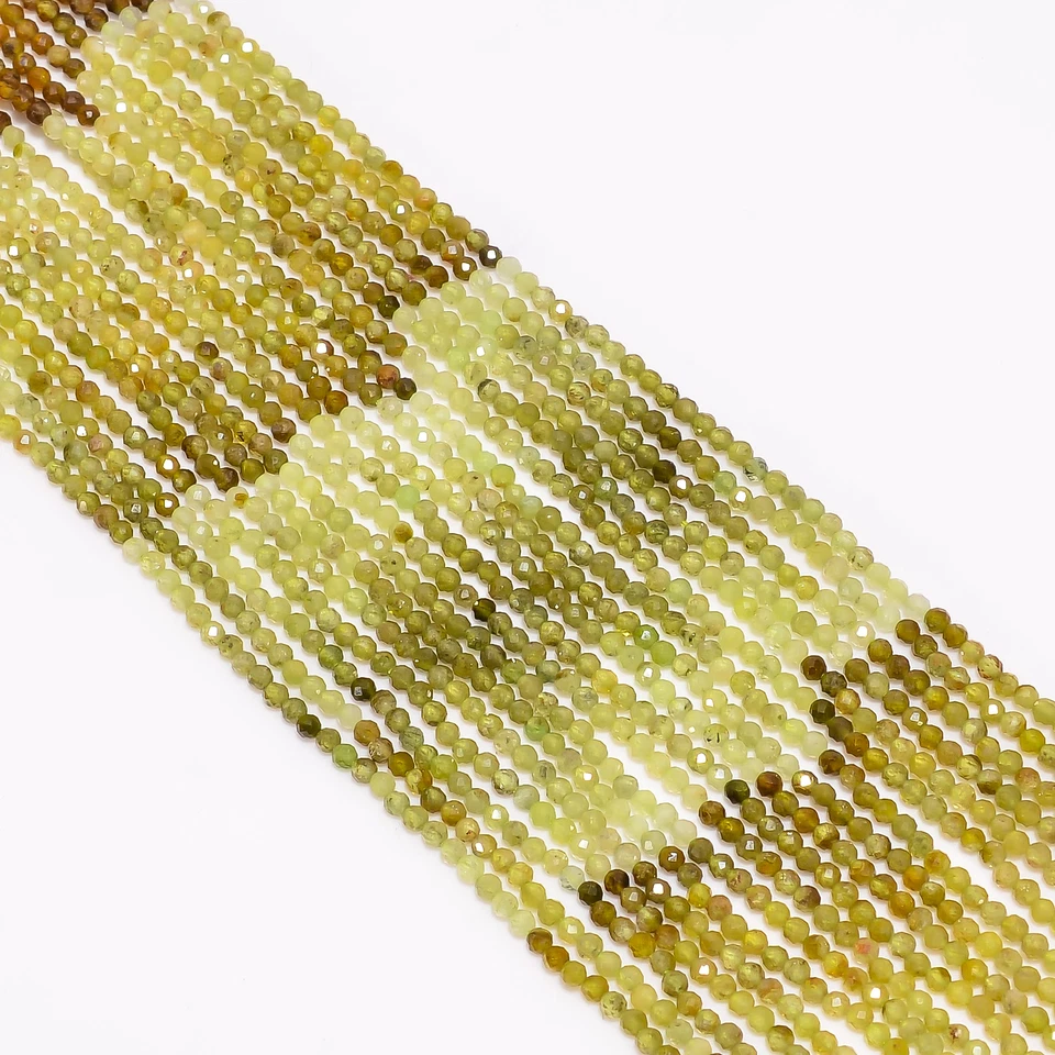 Cuentas facetadas redondas de piedras preciosas granate grosulares naturales 3 mm hilo 13" EB-399 Foto 2 de 2