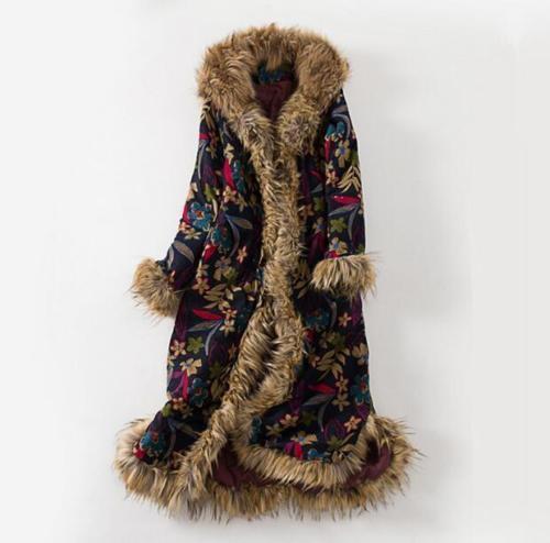 Women Boho Floral Thicken Hooded Cotton 