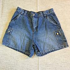 Vintage 90s Riveted By Lee Shorts Blue Denim Cargo High Waist Mom Women 10M