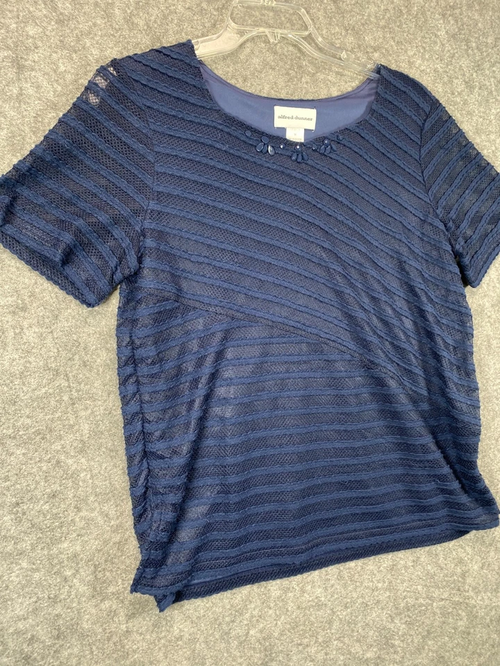 Camisa Alfred Dunner Mujer M Mediana Azul Marino Texturizada Joya Top Blusa Damas Foto 2 de 4