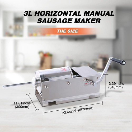Hakka Horizontal 3L 7LBS Sausage Stuffer Stainless Steel Meat Maker Press Filler - Picture 7 of 7