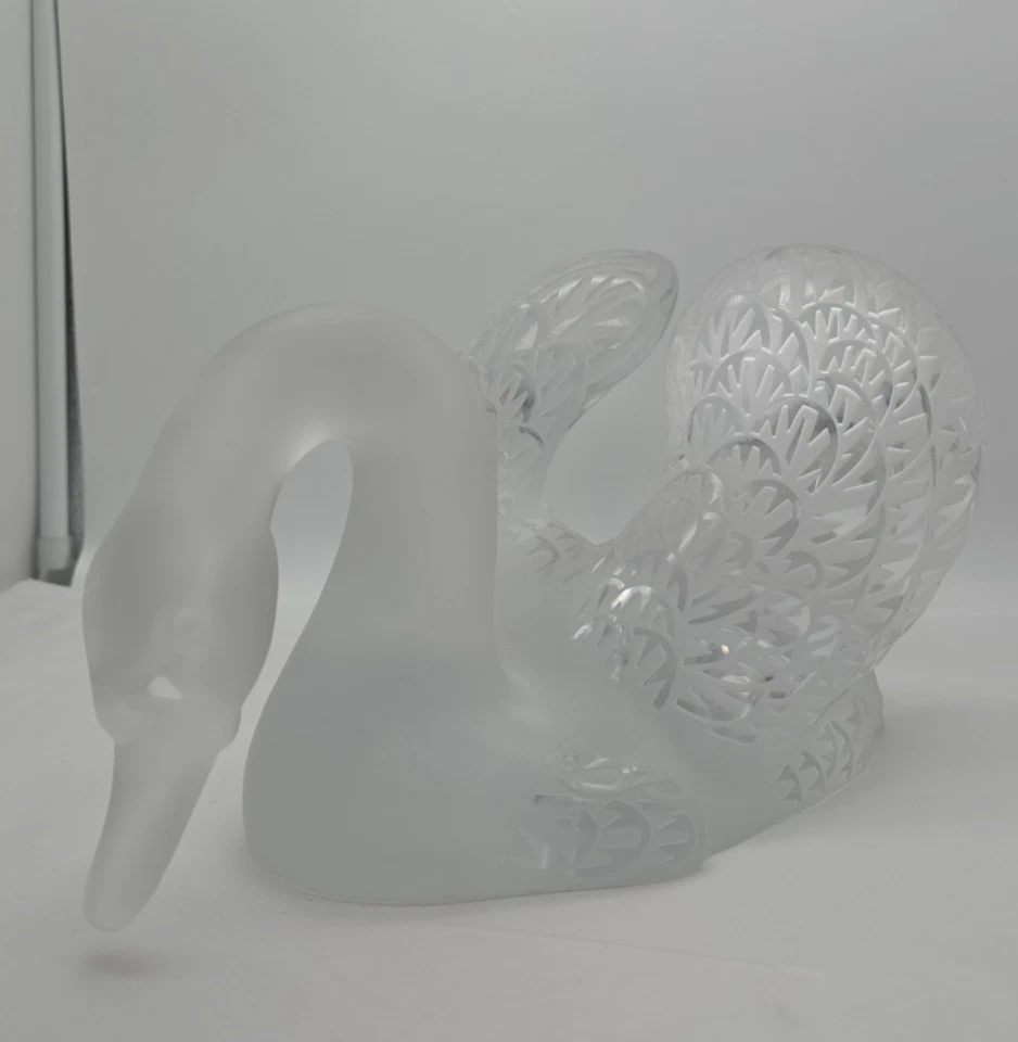 Lalique France Crystal Two Swan Figurines on Mirror Tray -One Head Up & One Down - Image 2 of 4