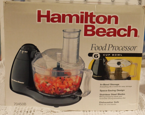 NIB HAMILTON BEACH 6-CUP FOOD PROCESSOR BLACK MODEL #70450B SPACE SAVING DESIGN - Picture 2 of 7
