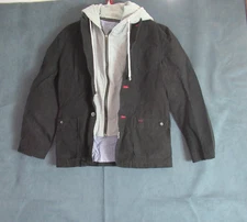 Diyiban Jacket Men Medium Black Coastal Work Coat Hooded Preppy Full Zip Fashion