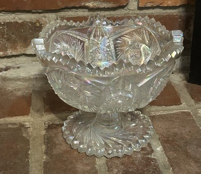 Vintage L.E. Smith Iridescent  Comet in the Stars  Carnival Glass Compote