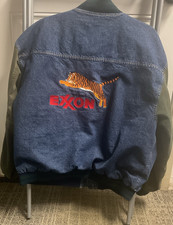 Exxon Mens Denim Bomber Jacket Size L Embroid...